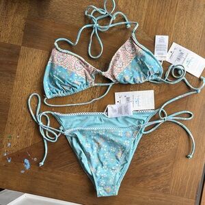 O'Neill Aqua Floral Halter Top & Tie-Side Bikini Bottoms